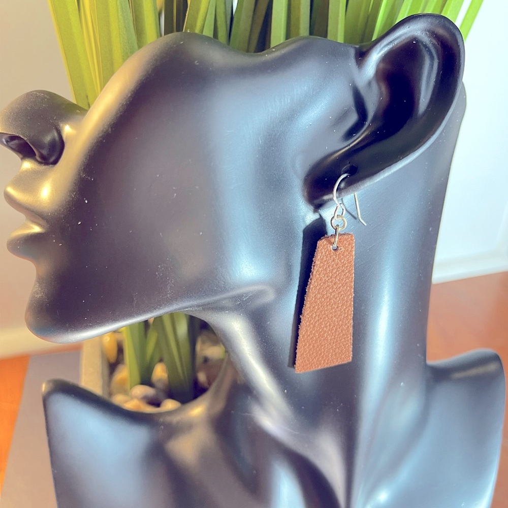 Tan colored leather earrings